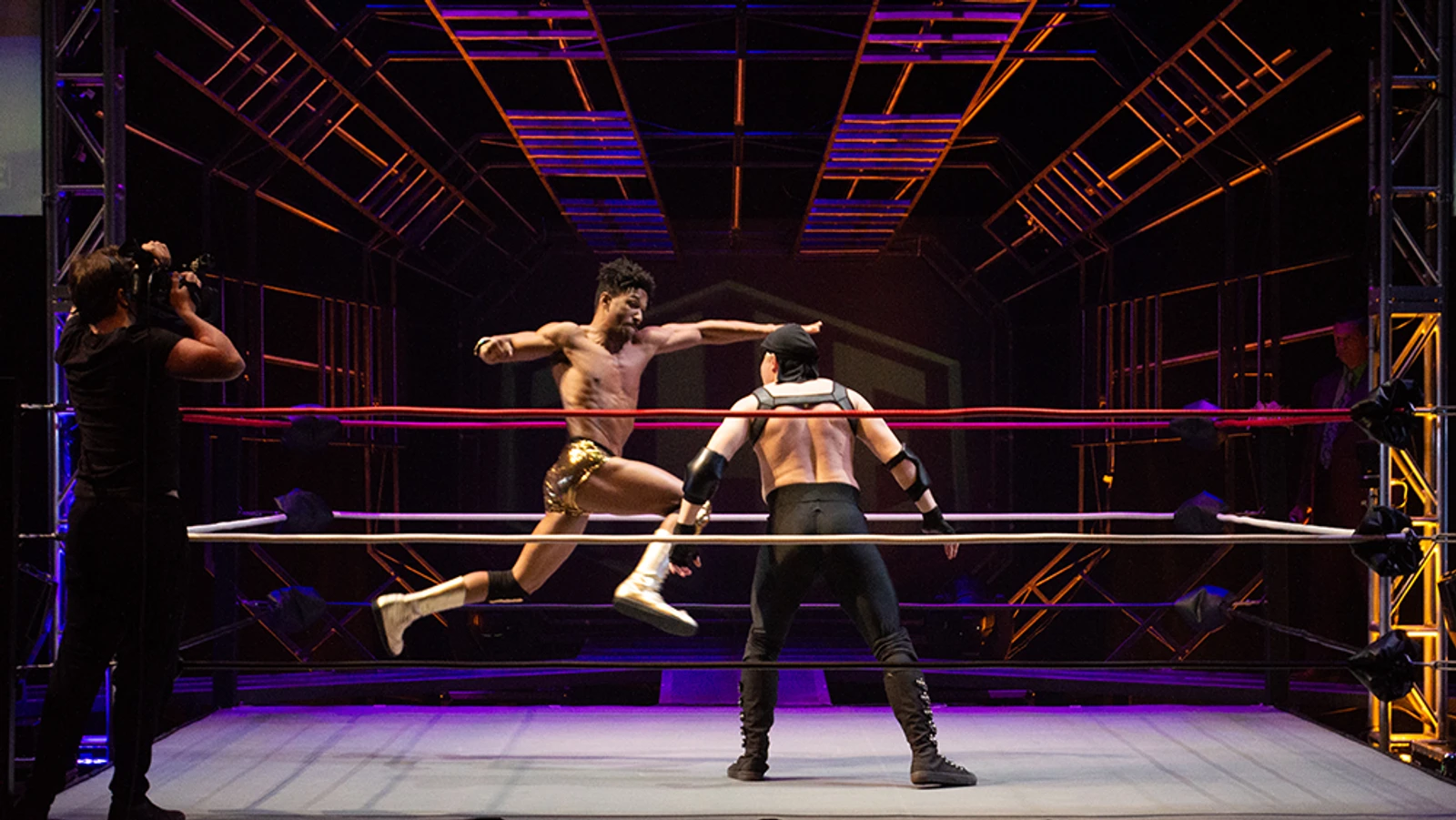 Wrestler punching another wrestler